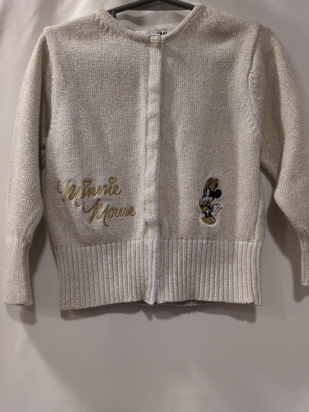 H&M Disney Minnie Mouse Girls 3-4Y Gold Shimmer Knit Cardigan Sweater